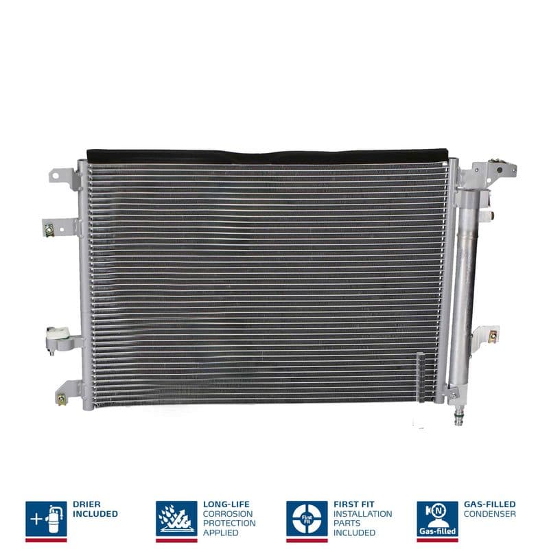 A/C condensator (met droger, (EN) additional fitting elements) past: VOLVO S60 I, S80 I, V70 II, XC70 I 2.0-3.0 05.98-04.10