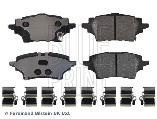 Remblokken set Achter ((EN) with clamps), past: MAZDA 2  SUZUKI SWACE  TOYOTA C-HR, COROLLA, YARIS 1.2-2.0H 10.16-