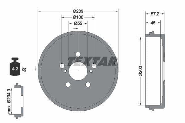 Brake drum Achter past: TOYOTA YARIS 1.0/1.5 02.20-