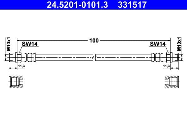 Remleiding/slang flexibel Voor Rechts (lengte 100mm, M10x1) past: BMW 5 (E39), 7 (E38), 8 (E31) 2.0-5.6 01.90-05.04