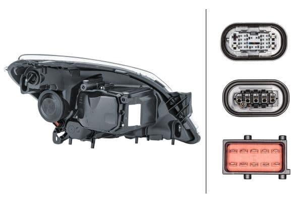 Koplamp Links (D2S/H7/PY21W/W5W, elektrisch, met motor, kleur indicator: transparant) past: OPEL ASTRA H 03.04-05.14