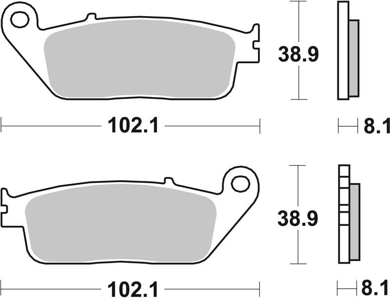 Brake pads Voor, beoogd gebruik: route, materiaal: sinter-LA, 38,9x102,1x8,1mm past: BUELL BLAST  CAGIVA GRAN CANYON, NAVIGATOR  HONDA CB, CB-1, CBF, CBR, GL, NT, NTV, PC, ST, VF 250-1500 1987-2007