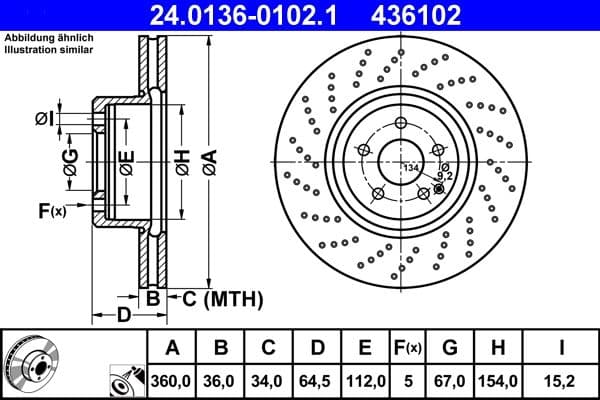 Brake disc Voor Links/Rechts past: MERCEDES CLS (C219), E (W211), E T-MODEL (S211), S (C216), S (W221, V221), S (W222, V222, X222), SL (R230), SLK (R172) 4.6-5.5 10.01-