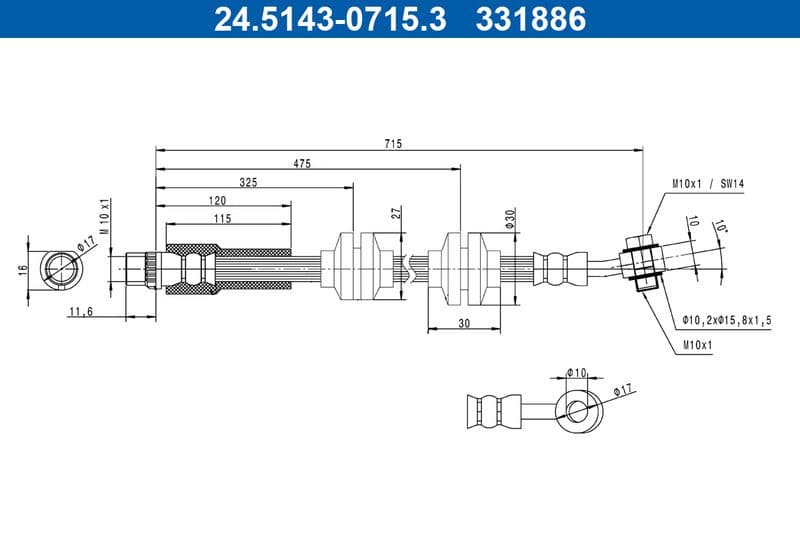 Remleiding/slang flexibel Voor (lengte 715mm, M10x1) past: RENAULT ESPACE V, GRAND SCENIC IV, MEGANE IV, SCENIC IV, TALISMAN 1.0-2.0D 02.15-