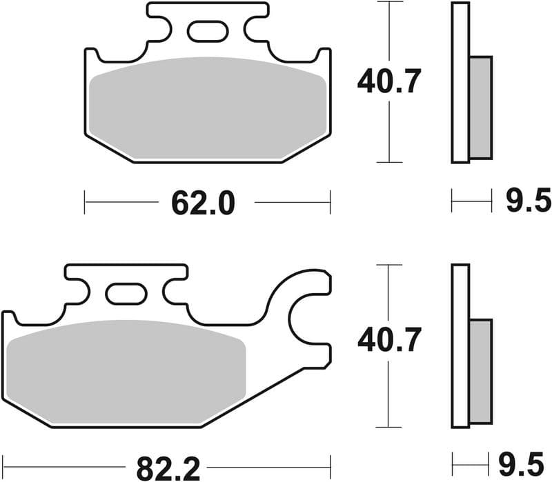 Brake pads Achter/Voor, beoogd gebruik: offroad, materiaal: sinter-SD, 40,7x62x9,5mm past: BOMBARDIER OUTL.  CANNONDALE BLAZE, CANNIBAL, FX, GLAMIS, MOTO, SPEED  KAWASAKI KFX  SUZUKI UH 125-450