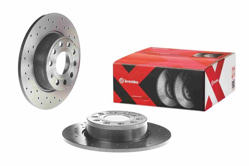 Brake disc, BREMBO Xtra, 1pcs, Drilled, Achter   Links/Rechts, buitendiameter 272 mm, dikte 10 mm, past: AUDI A1, A3, A3 ALLSTREET, Q2, TT  CUPRA FORMENTOR, LEON 1.0-Electric 02.03-