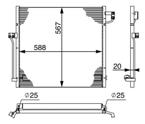 A/C condensator (met droger) past: MERCEDES GL (X166), GLE (C292), GLE (W166), GLS (X166), M (W166) 2.2D-5.5 06.11-10.19