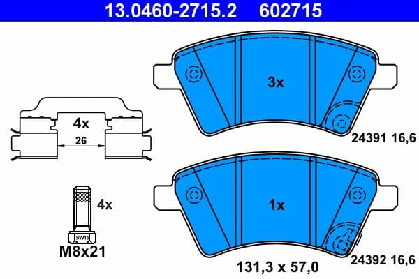 Remblokken set Voor (met extra's  met remklauw geleidingsbouten), past: FIAT SEDICI  SUZUKI SX4 1.5-2.0D 06.06-
