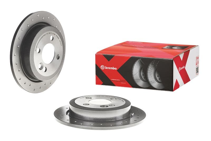 Brake disc, BREMBO Xtra, 1pcs, Drilled, Achter   Links/Rechts, buitendiameter 259 mm, dikte 10 mm, past: MINI (R50, R53), (R52), (R56), (R57), (R58), (R59) 1.4-2.0D 06.01-06.15