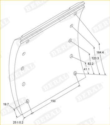 Brake shoe lining (420x200. 1-overmaat) past: BPW EH -12.81