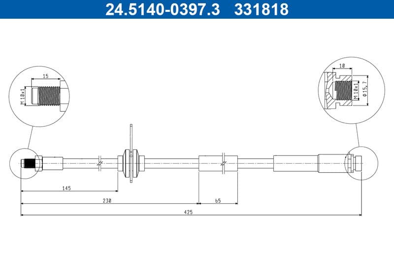 Remleiding/slang flexibel Achter Links/Rechts (lengte 425mm, M10x1/M10x1) past: FORD FOCUS III 1.0-Electric 07.10-02.20