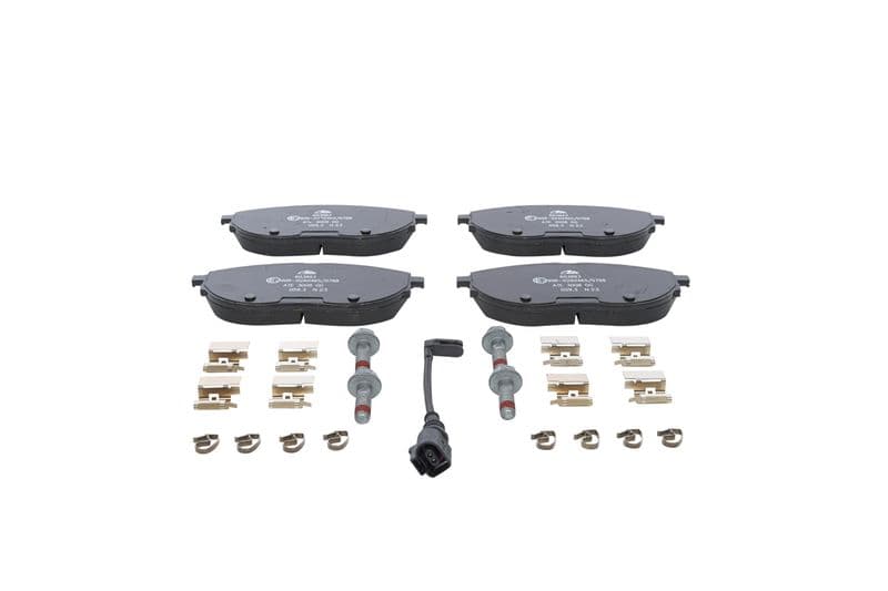 Remblokken set Voor (met extra's  met remklauw geleidingsbouten), past: VW CALIFORNIA T6 CAMPER, MULTIVAN T6, TRANSPORTER T6, TRANSPORTER T6 / CARAVELLE T6 2.0/2.0D/Electric 04.15-08.24