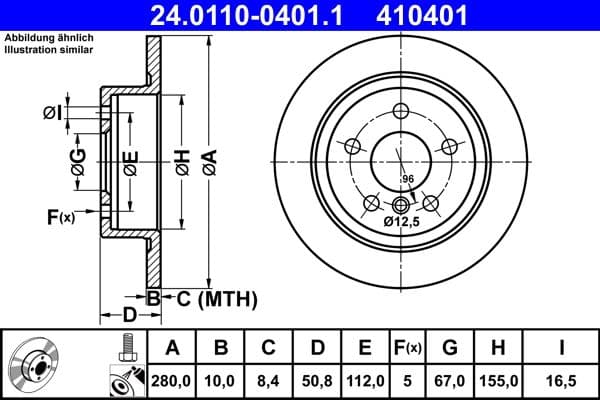 Brake disc Achter Links/Rechts past: BMW 1 (F40), 1 (F70), 2 (F45), 2 (U06), 2 GRAN COUPE (F44), 2 GRAN TOURER (F46), 2 GRAN TOURER VAN (F46), I3 (I01), X1 (F48), X1 (U11) 0.65H-Electric 08.13-