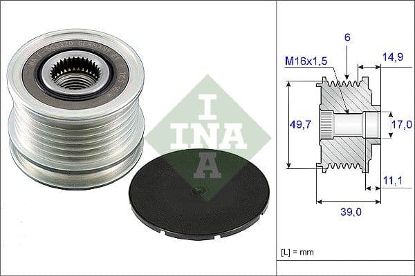 Dynamo poelie past: MERCEDES C (CL203), C T-MODEL (S202), C T-MODEL (S203), C (W202), C (W203), E T-MODEL (S210), E (VF210), E (W210), SPRINTER 2-T (B901, B902), SPRINTER 3 1.3D-3.0D 09.97-