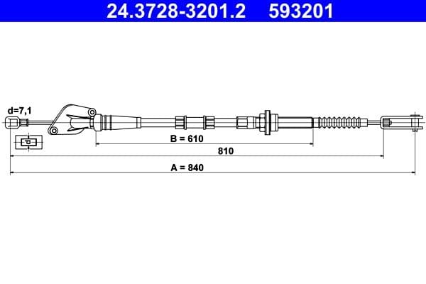 Koppelingskabel (840mm/610mm) past: KIA PICANTO I 1.0-1.1LPG 04.04-09.11