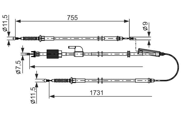 Handremkabel midden (1731mm/755mm) past: OPEL ZAFIRA C 1.4-2.0D 10.11-07.19