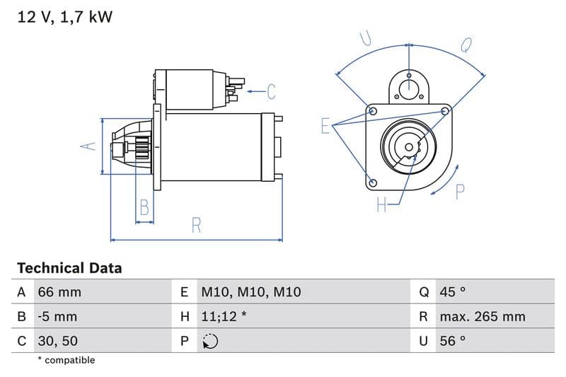 Starter (12V, 1,7kW, gereviseerd) past: CITROEN BERLINGO, BX, C15, C25, C4, C4 GRAND PICASSO I, C4 I, C4 PICASSO I, C5 I, C5 II, C8, EVASION, JUMPER I, JUMPER II, JUMPY I, VISA, XANTIA 1.6-3.0 11.81-