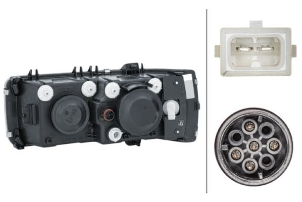 Koplamp Rechts (H1/H7/P21W/W5W, handleiding, zonder motor, kleur invoegen: zilver, kleur indicator: oranje) past: DAF 75 CF, CF 65, CF 75, CF 85, LF 45, LF 55, XF 105, XF 95 01.01-