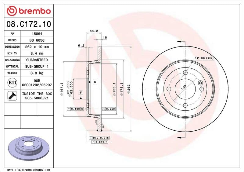 Brake disc Achter Links/Rechts past: FIAT SCUDO  HYUNDAI ACCENT IV, ACCENT V, BAYON, I20 ACTIVE, I20 I, I20 II, I20 III, SOLARIS  KIA RIO III, RIO IV, STONIC 1.0-Electric 09.08-
