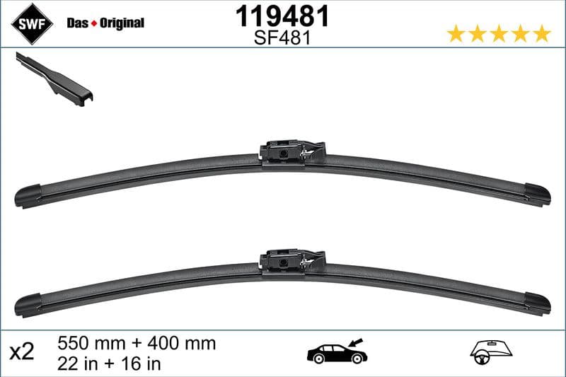 Wisserblad voegloos Voor met spoiler (2pcs) Visioflex 550/400mm past: DACIA DOKKER, LODGY  RENAULT EXPRESS 03.12-