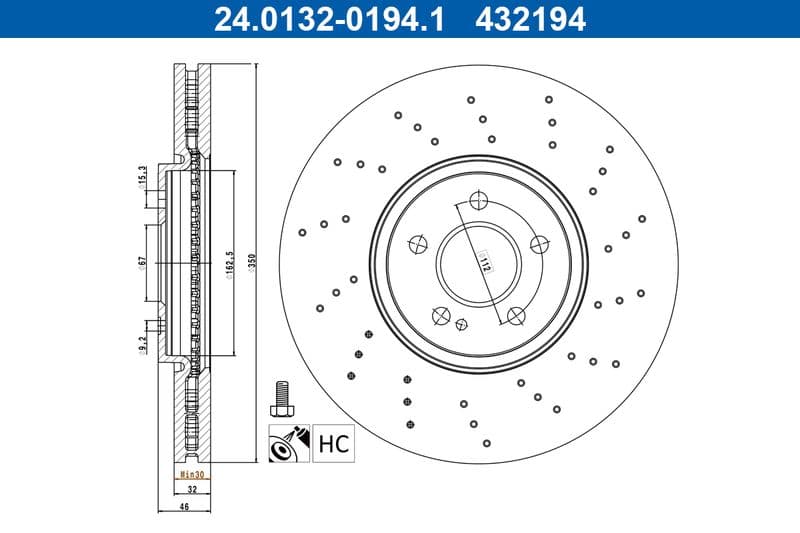 Brake disc Voor Links/Rechts past: MERCEDES A (V177), A (W177) 2.0/2.0H 09.18-