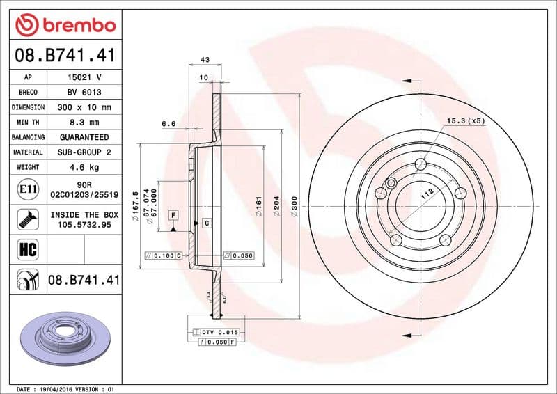 Brake disc Achter Links/Rechts past: MERCEDES SLC (R172), SLK (R172) 1.6-3.5 02.11-