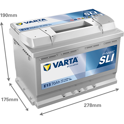Batterij VARTA 12V 70Ah/640A (EN) Dynamic SLI (R+) 278x175x190 B13 - montageflens 10,5 mm (beginnen)