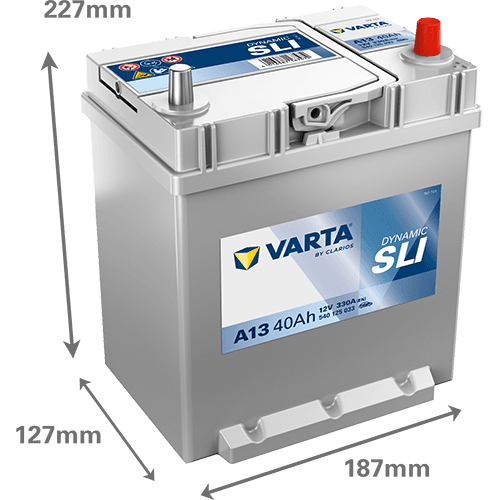 Batterij VARTA 12V 40Ah/330A (EN) Dynamic SLI (R+) 187x140x227 B01 - montageflens 10,5 mm (beginnen)
