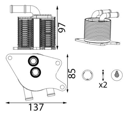 Olie radiator past: BMW 1 (F40), 2 (F45), 2 GRAN COUPE (F44), 2 GRAN TOURER (F46), 2 GRAN TOURER VAN (F46), X1 (F48), X2 (F39)  MINI (F55), (F56), (F57), CLUBMAN (F54) 2.0/2.0D 09.13-