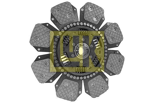 Koppelingsplaat/plaat keramiek (350mm  aantal peddels: 8) past: RENAULT 145-14 RE, 145-14 TA, 145-14 TE, 145-14 TX, 145-54 TA, 145-54 TE, 145-54 TX, 145-54 TZ, 155-54 TA, 155-54 TE, 155-54 TX