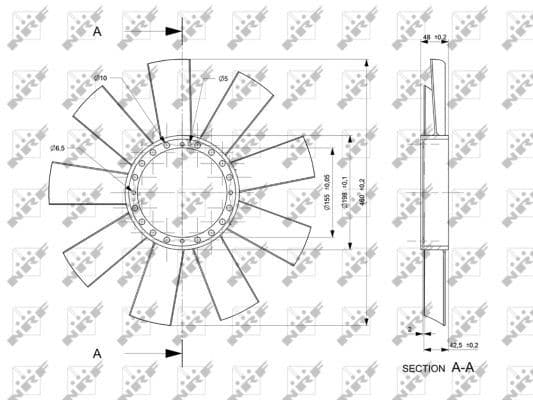Radiator plezier (diameter 460mm, aantal bladen 9) past: MERCEDES SPRINTER 2-T (B901, B902), SPRINTER 3-T (B903), SPRINTER 4-T (B904), VARIO (B667, B670 OM602.980/OM602.984/OM602.985 02.95-12.10