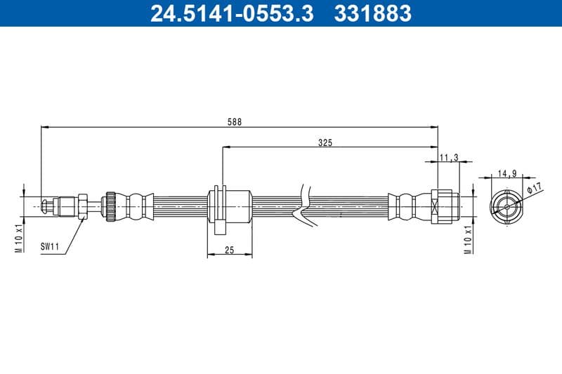 Remleiding/slang flexibel Voor (lengte 588mm, M10x1) past: BMW 2 (G42, G87), 3 (G20, G80, G28), 3 (G21), 3 (G21, G81), 4 (G22, G82), 4 (G23, G83), 4 GRAN COUPE (G26) 1.6-Electric 11.18-