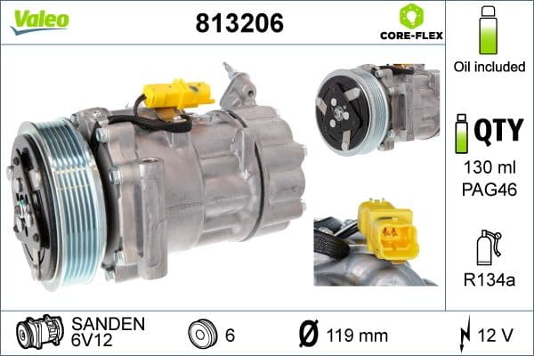 Airconditioning compressor past: CITROEN C2, C2 ENTERPRISE, C3 I, C3 II, C3 PLURIEL, NEMO  FIAT FIORINO, QUBO  MINI (R50, R53), (R56), (R57), (R58), (R59), CLUBMAN (R55) 1.1-2.0D 06.01-