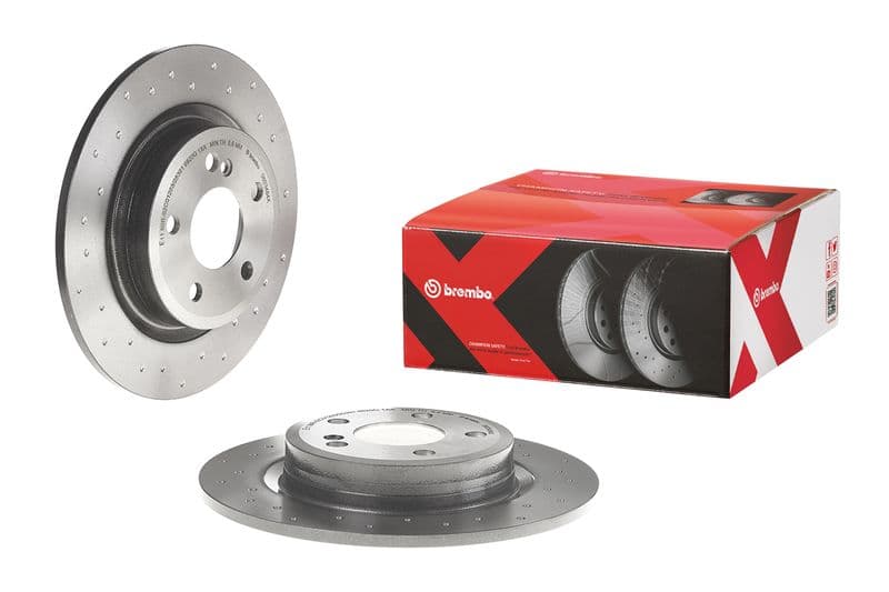 Brake disc, BREMBO Xtra, 1pcs, Drilled, Achter   Links/Rechts, buitendiameter 295 mm, dikte 10 mm, past: MERCEDES A (W176), B SPORTS TOURER (W246, W242), CLA (C117) 1.5D-Electric 11.11-12.19
