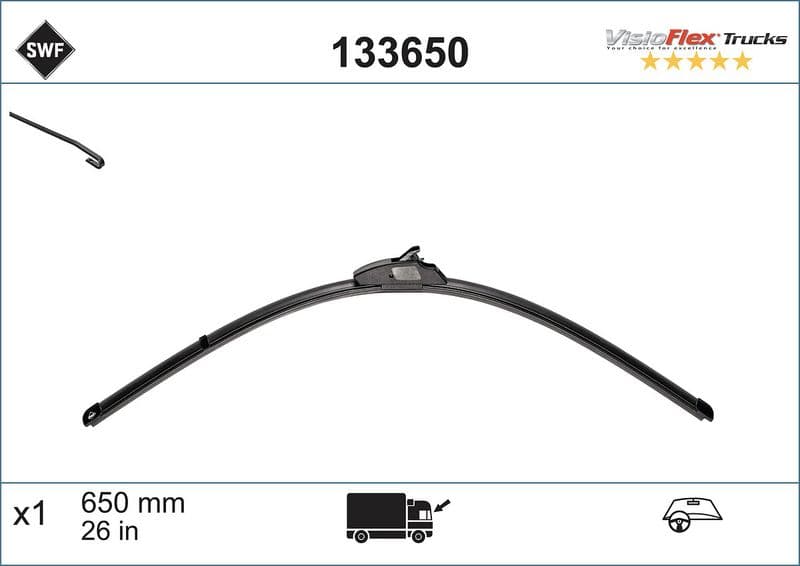 Wisserblad voegloos Voor met spoiler (1pcs) Truck 650mm past: IVECO S-WAY  MERCEDES ATEGO, ATEGO 2, ATEGO 3, AXOR, AXOR 2 01.98-