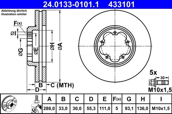 Brake disc Voor Links/Rechts past: FORD TOURNEO CUSTOM V362, TRANSIT CUSTOM V362, TRANSIT V363 1.0H-2.2D 09.12-