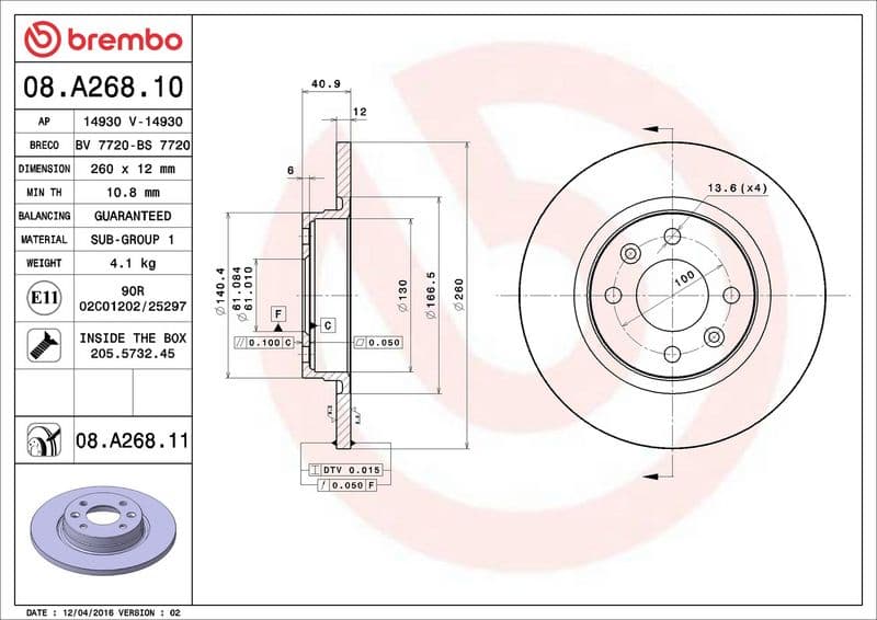 Brake disc Voor Links/Rechts past: DACIA LOGAN, LOGAN II, SANDERO, SANDERO II  RENAULT LOGAN I, LOGAN/STEPWAY II, SANDERO/STEPWAY I, SANDERO/STEPWAY II, THALIA III, TWINGO I 0.9-1.6LPG 05.96-