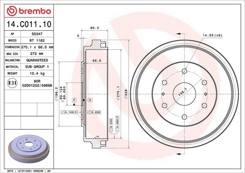 Brake drum Achter past: TOYOTA GRANVIA, HIACE IV, HIACE V 2.4-3.0D 08.95-