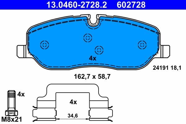 Remblokken set Voor (met extra's  met remklauw geleidingsbouten), past: LAND ROVER DISCOVERY III, DISCOVERY IV, RANGE ROVER III, RANGE ROVER SPORT I 2.7D-4.4 03.02-12.18