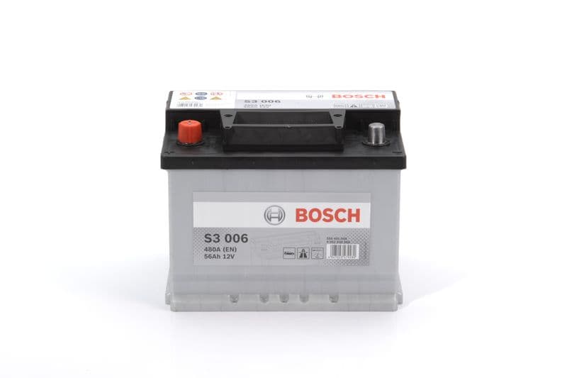 Batterij BOSCH 12V 56Ah/480A S3 (L+ standaard terminal) 242x175x190 B03 - montageflens 10,5 mm (beginnen)