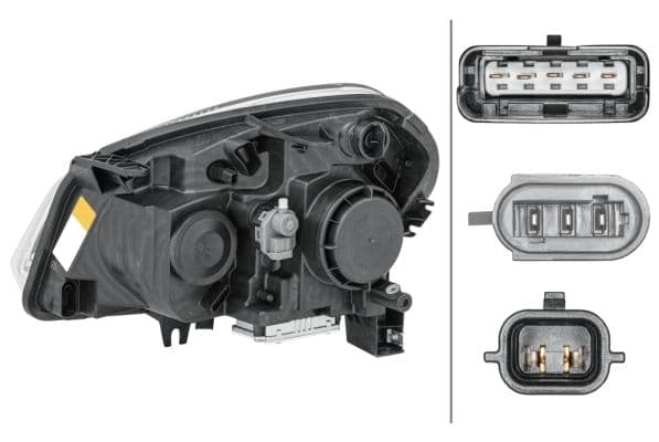 Koplamp Rechts (D2R/H7/PY21W/W5W, elektrisch, met motor, met gloeilamp, kleur invoegen: verchroomd) past: NISSAN QASHQAI I J10 11.06-04.10