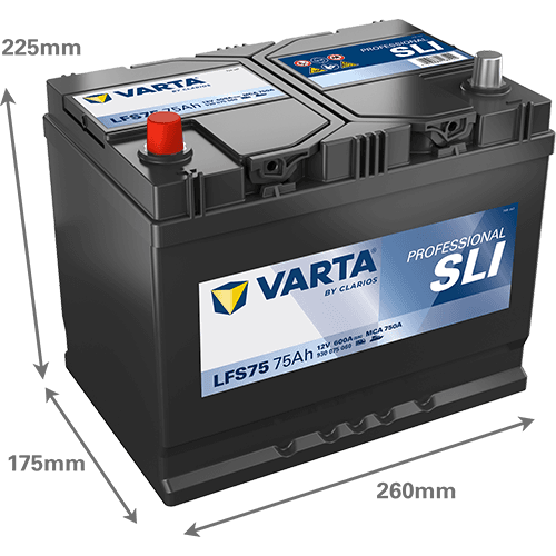 Batterij VARTA 12V 75Ah/600A (EN) PROFESSIONALl STARTER SLI (L+) 260x175x225 B01 - montageflens 10,5 mm (beginnen)