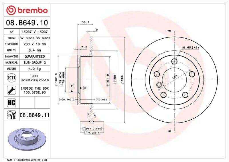 Brake disc Achter Links/Rechts past: MINI COUNTRYMAN (R60), PACEMAN (R61) 1.6/1.6D/2.0D 08.10-10.16