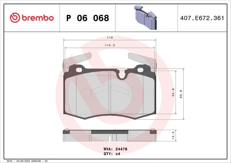 Remblokken set Voor , past: MINI (R56), (R57), (R58), (R59), CLUBMAN (R55), CLUBVAN (R55) 1.6/1.6D/2.0D 10.06-06.15