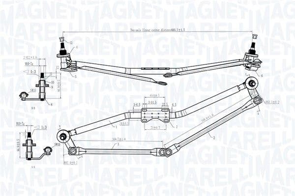 Ruitenwissermechanisme Voor (zonder motor) past: MERCEDES SPRINTER 3,5-T (B906), SPRINTER 3-T (B906), SPRINTER 4,6-T (B906), SPRINTER 5-T (B906)  VW CRAFTER 30-35, CRAFTER 30-50 04.06-12.19