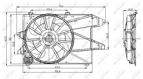 Radiatorventilator (met huisvesting) past: FORD MONDEO II, MONDEO III 1.6-2.0 08.96-03.07