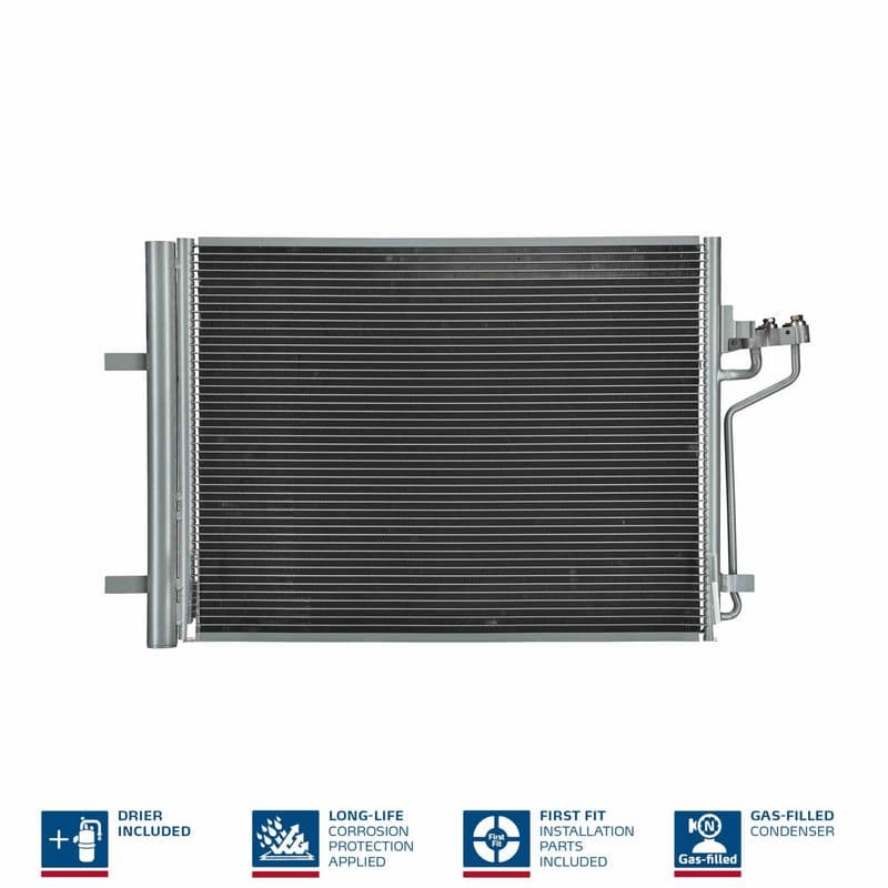 A/C condensator (met droger, (EN) additional fitting elements) past: FORD FOCUS III, KUGA II, TOURNEO CONNECT V408 NADWOZIE WIELKO, TRANSIT CONNECT V408 1.5-2.5 07.12-