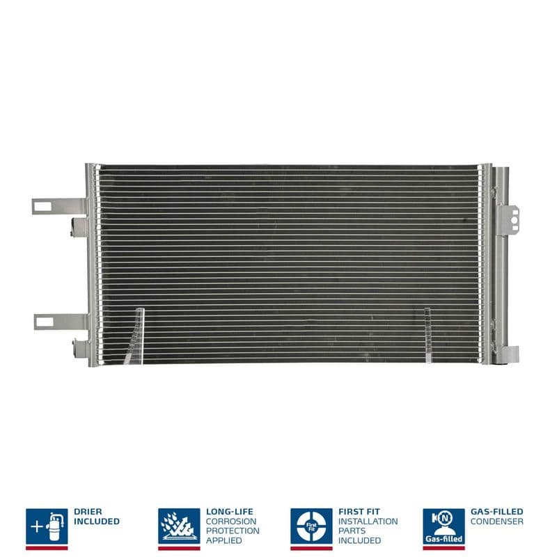 A/C condensator (met droger, (EN) additional fitting elements) past: CITROEN JUMPER III  FIAT DUCATO  OPEL MOVANO C  PEUGEOT BOXER 2.0D-Electric 04.06-