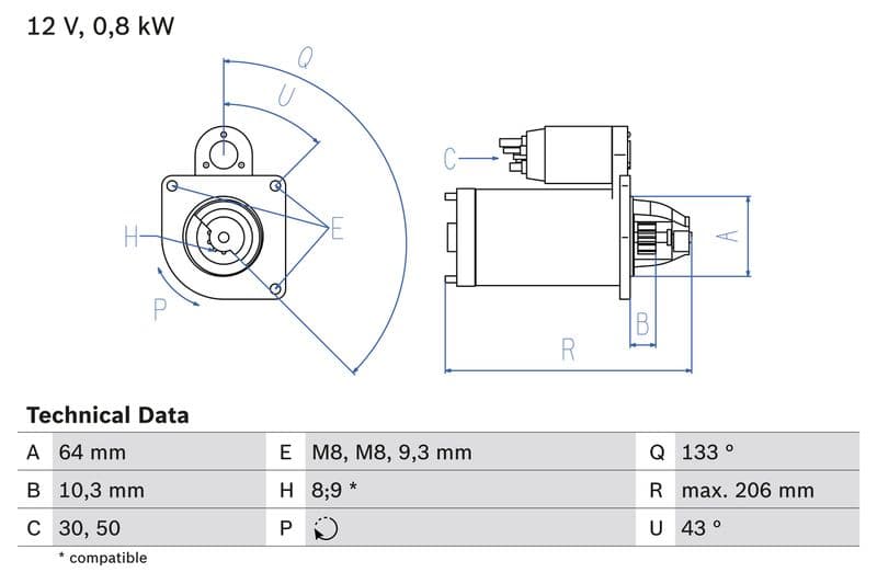 Starter (12V, 0,8kW, gereviseerd) past: FIAT DOBLO, PALIO, PANDA, PUNTO, SEICENTO / 600, SIENA, STRADA, UNO 1.0-1.4 04.86-