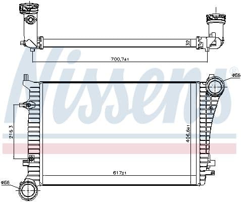 Toevoerluchtkoeler past: AUDI A3  SEAT ALTEA, ALTEA XL, LEON, TOLEDO III  SKODA OCTAVIA II, SUPERB II  VW CADDY III, EOS, GOLF PLUS V, GOLF V, JETTA III, PASSAT B6, TOURAN 1.9D/2.0D 05.03-05.11